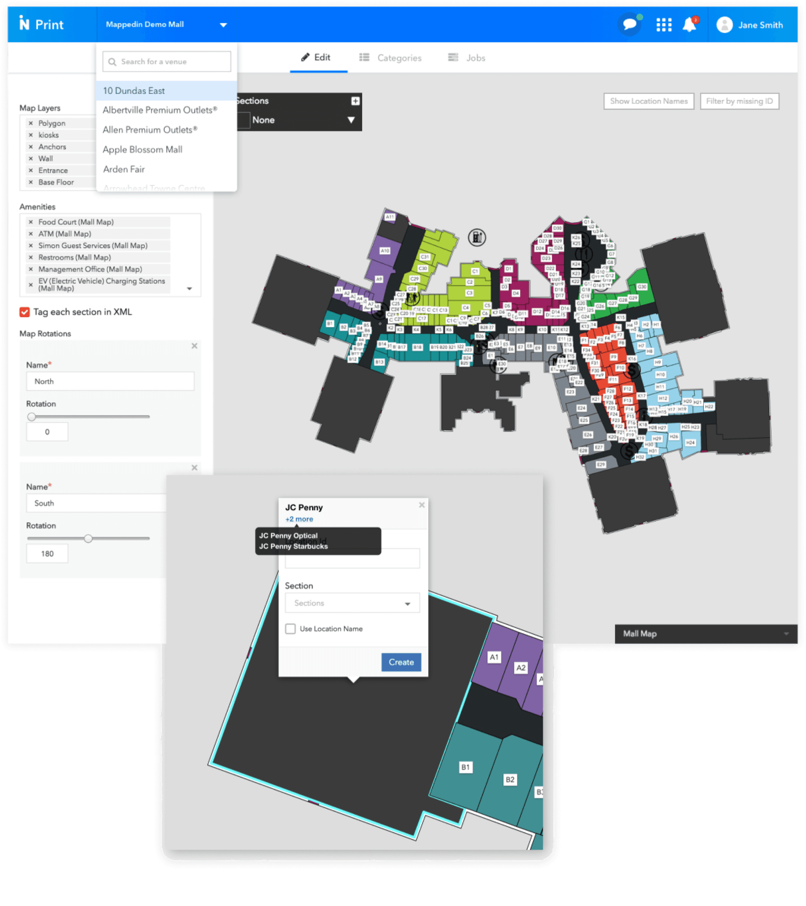 Automatically placed store identifiers and callouts