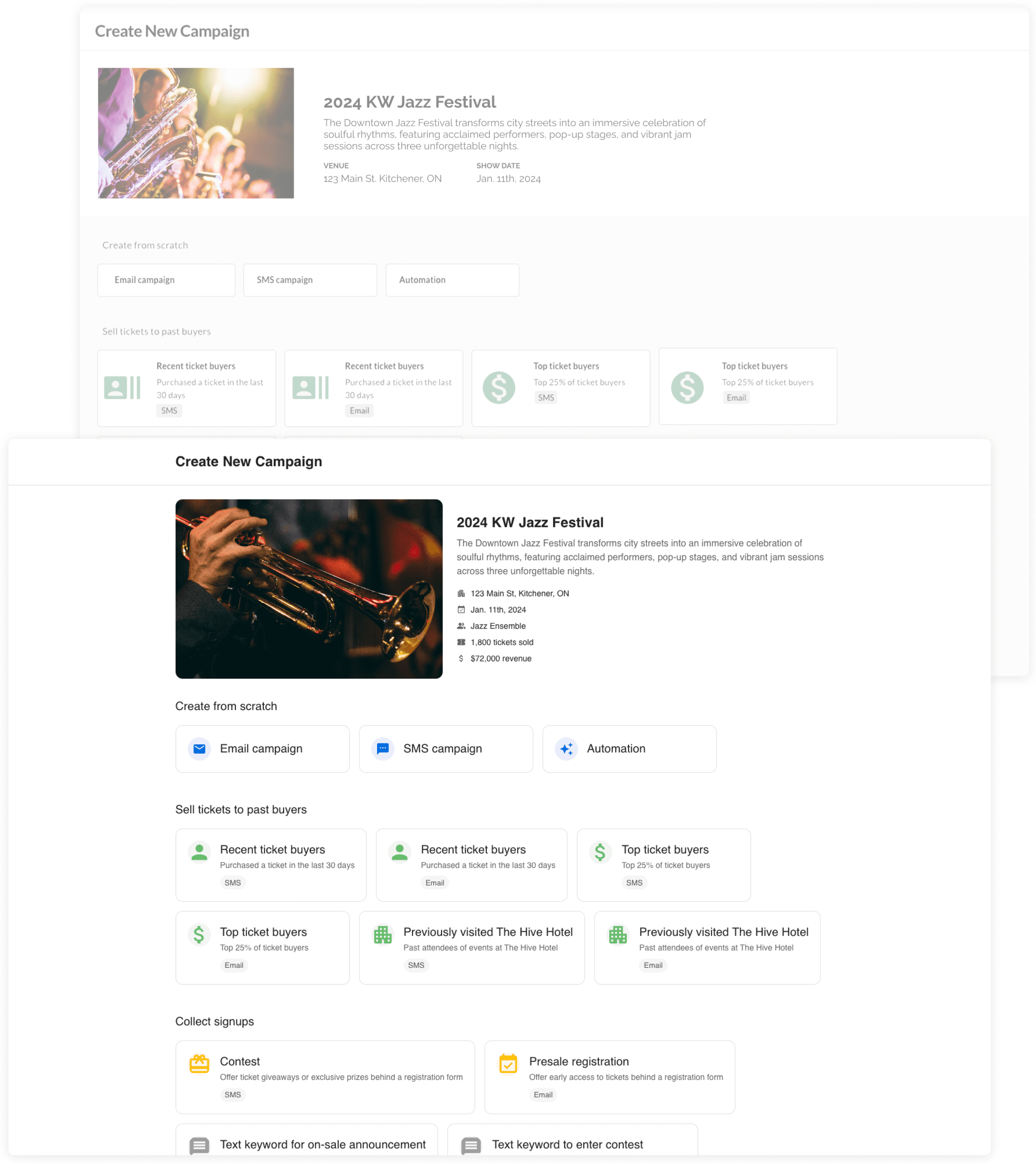 Event campaign template selection