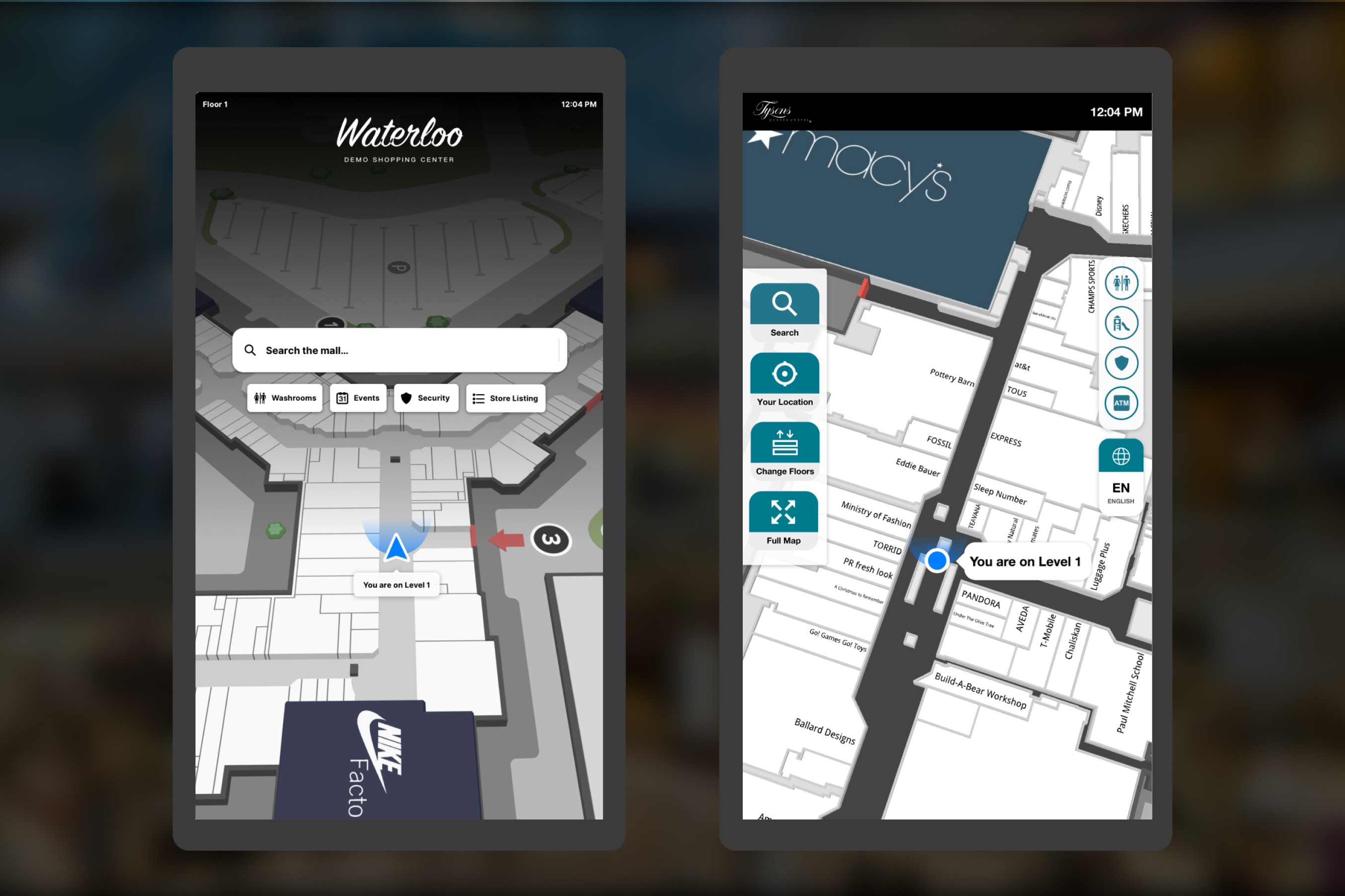 Mappedin digital wayfinding directory on a large touchscreen