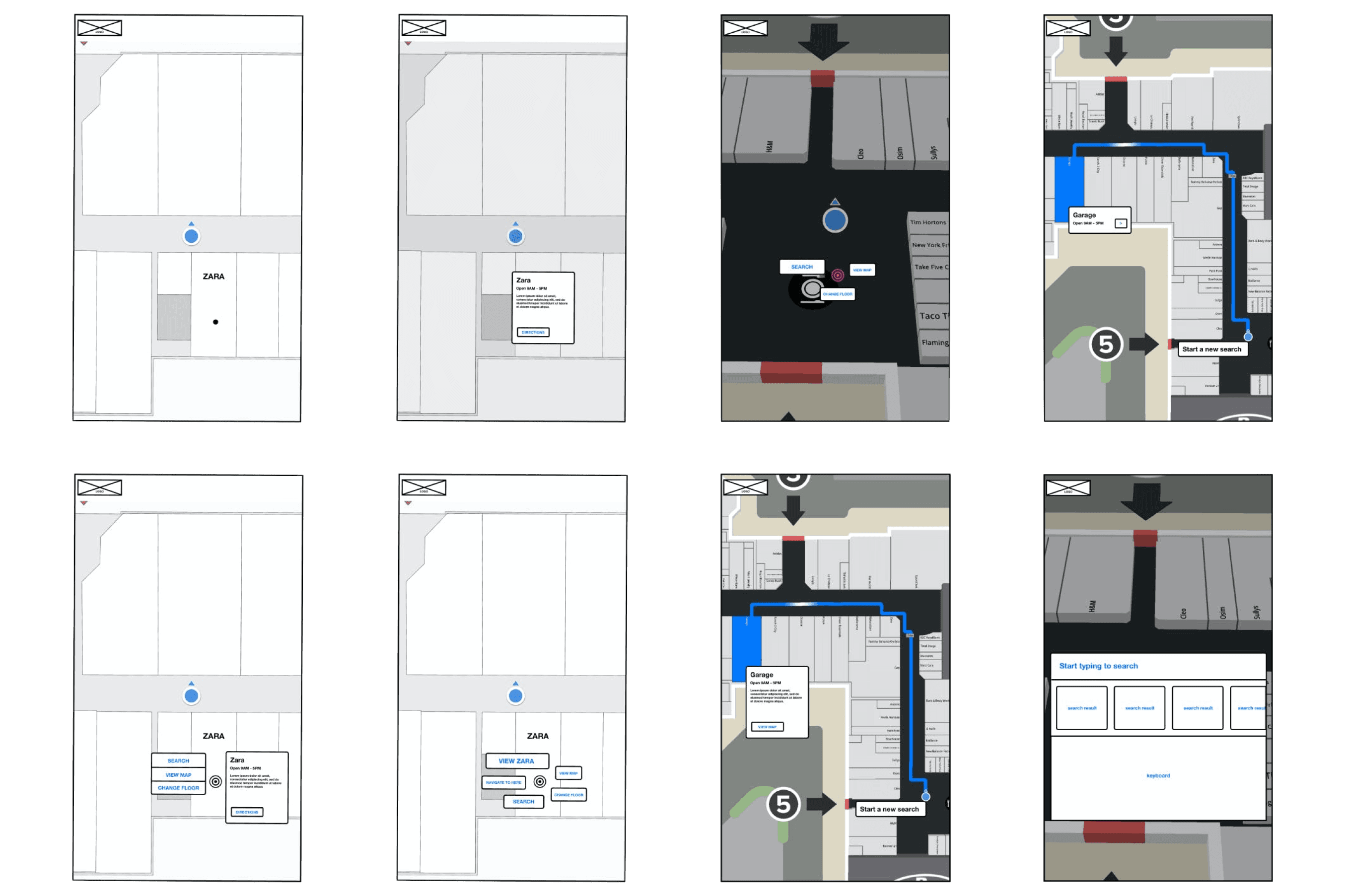 Wireframes for a contextual menu and an early coded prototype
